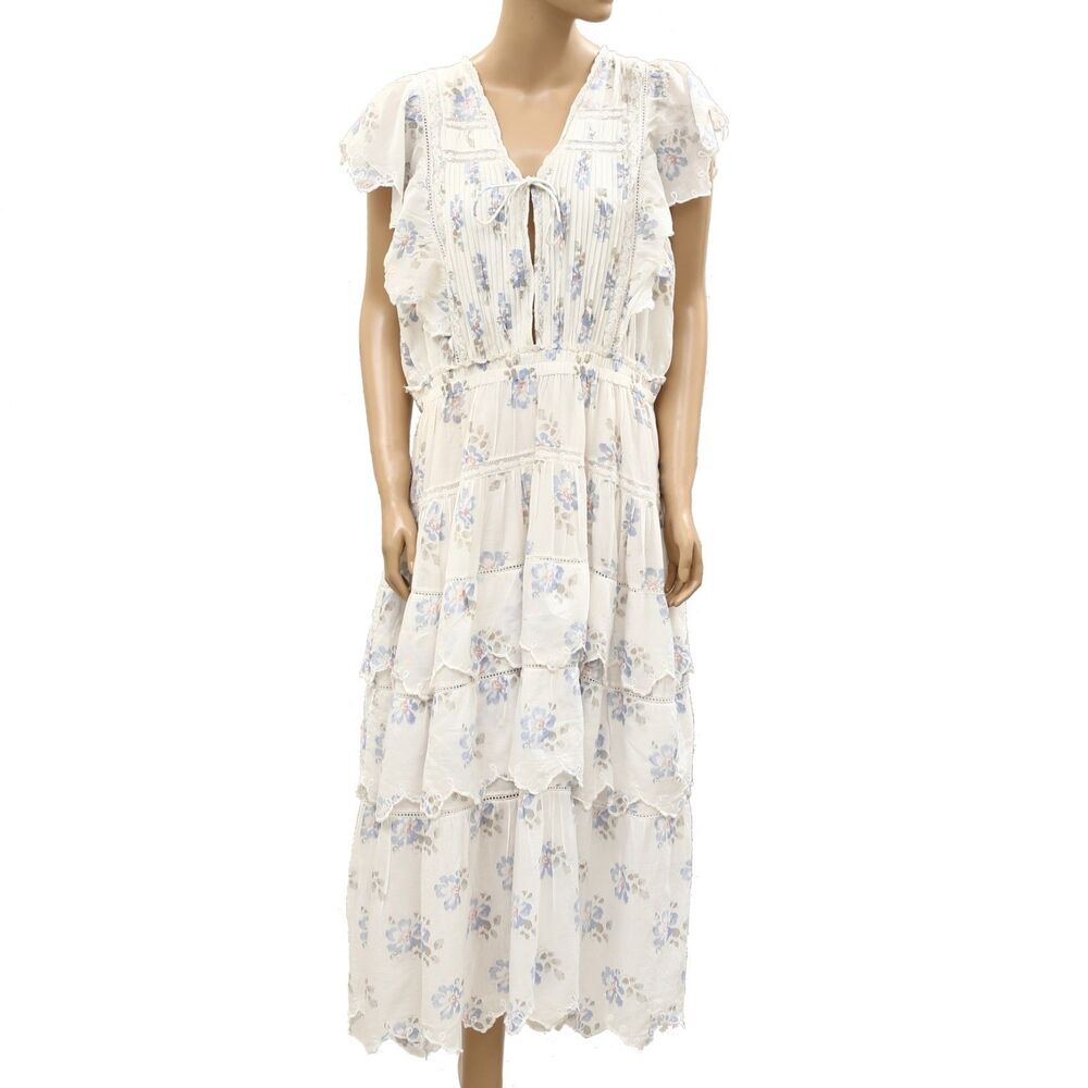LoveShackFancy Valina Fulter Sleeve Maxi Dress Floral Printed White XL 287131 - Picture 3 of 7